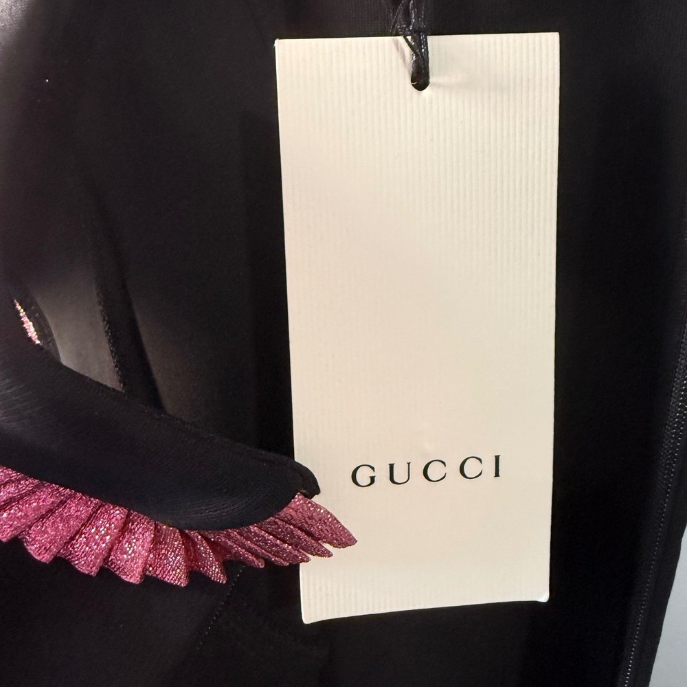 Gucci Metallic Pink Trim Sleeveless Dress | Crystal Buttons | Size S | NWT - Picture 8 of 11